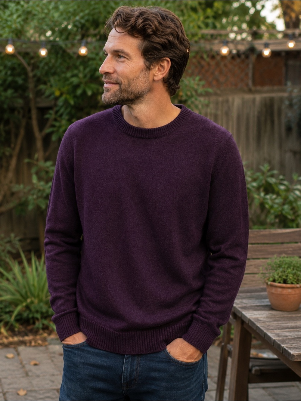 J.Crew Men's Crewneck Sweater - Deep Plum L, wool blend